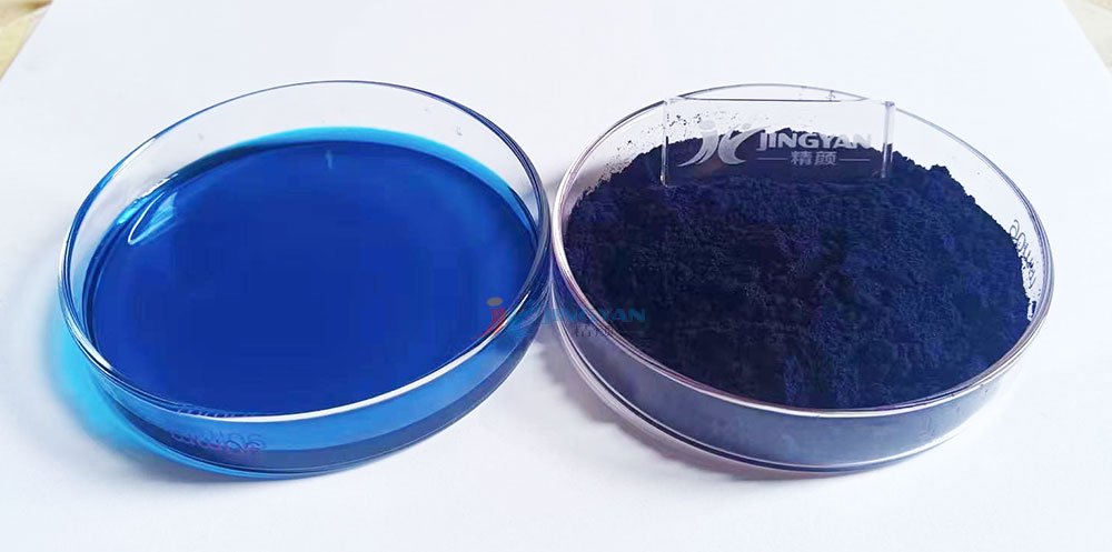 Ranbar SR5028-3 phthalocyanine dye before and after dissolution